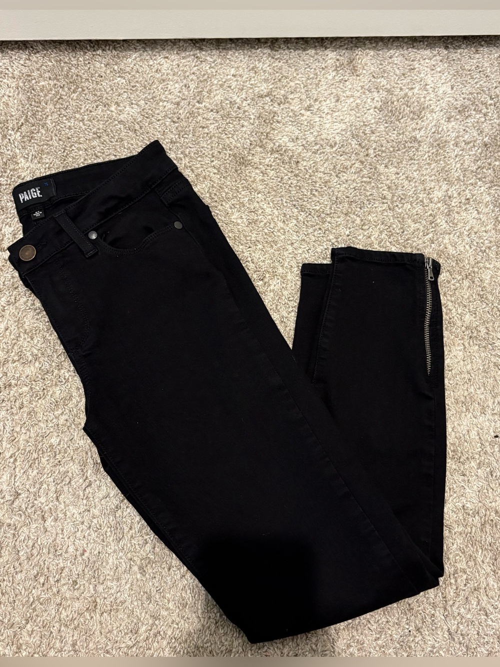 PAIGE Black Skinny Ankle Zip Jeans